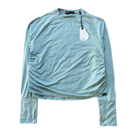 Prana Sol Searcher LS Crew Women's M Saltwater Standard Fit Thumbholes Rouching - Picture 5 of 10